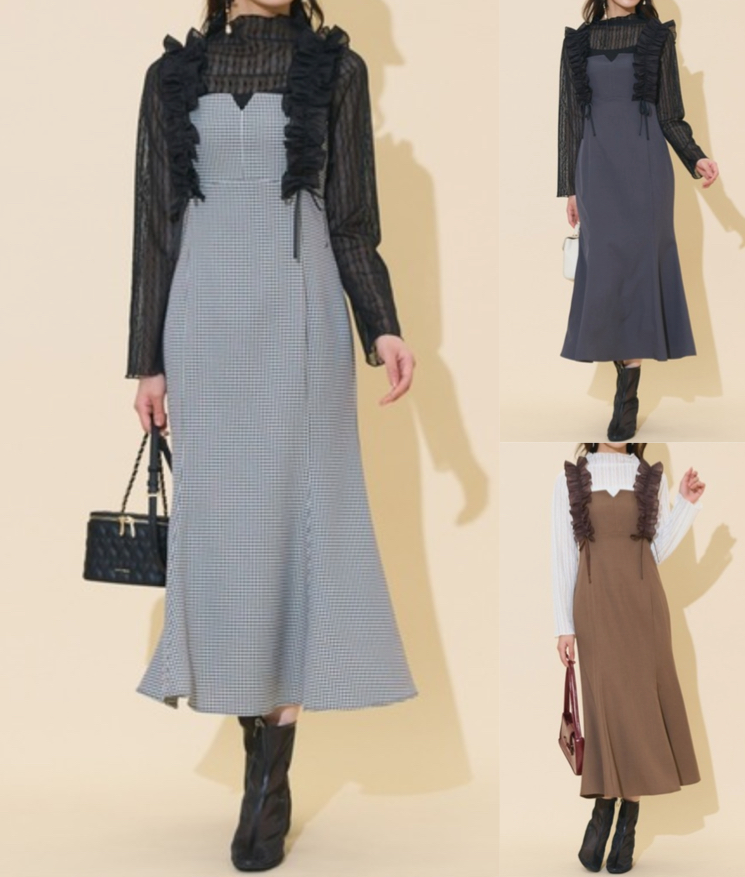 WILLSELECTION（ウィルセレクション）ブルーのフリルショルダーマーメイドワンピース