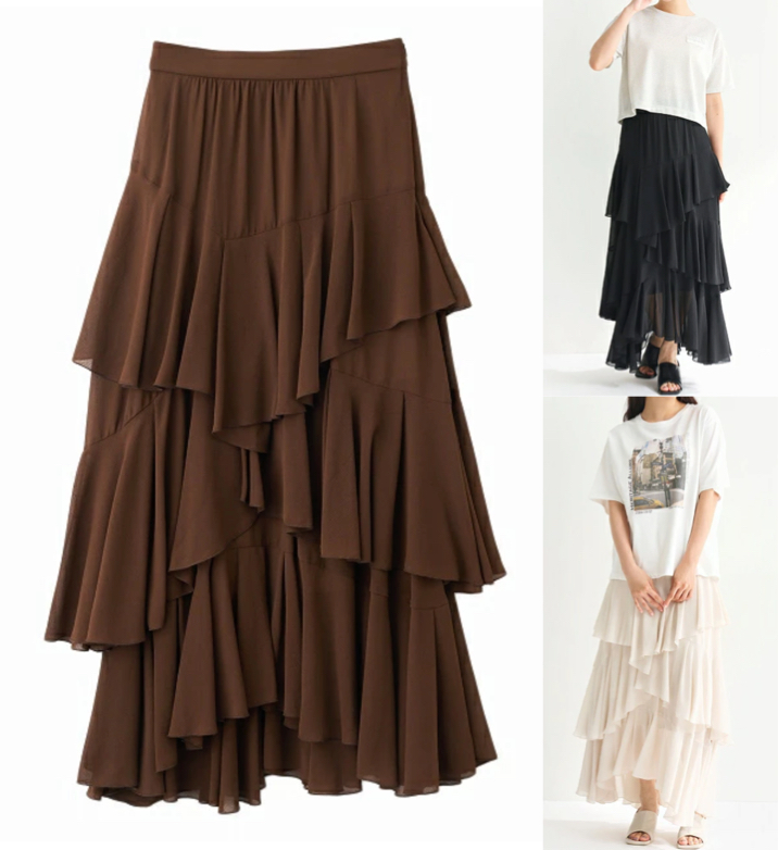 COCO DEAL（ココディール）ダークブラウンのフリルスカート