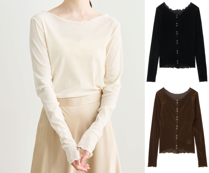 COCO DEAL（ココディール）アイボリーのフロッキーチュールトップス