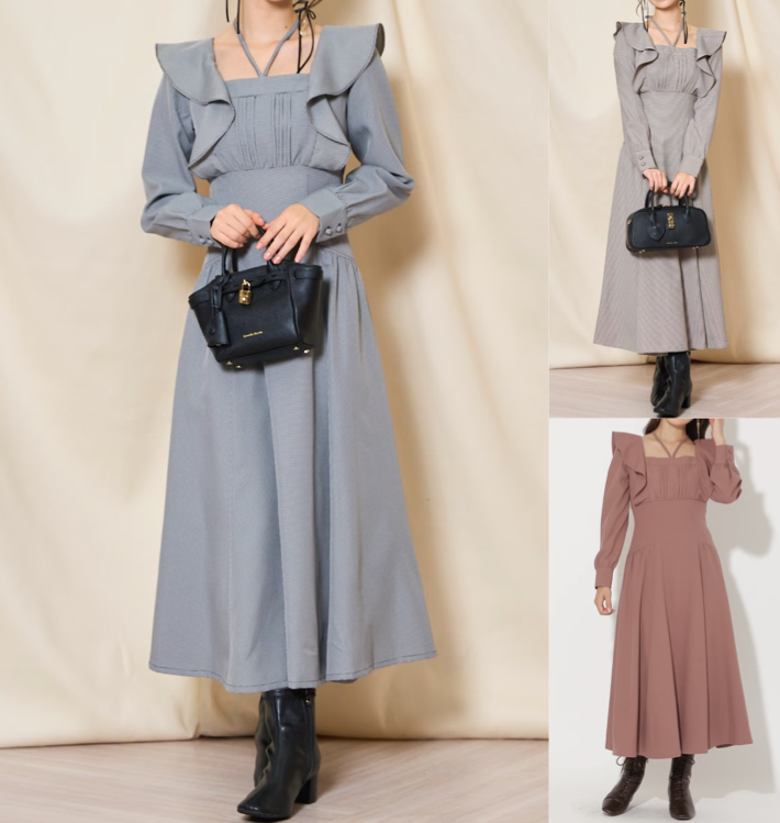 WILLSELECTION（ウィルセレクション）グレーブルーのリボンギャザーワンピース