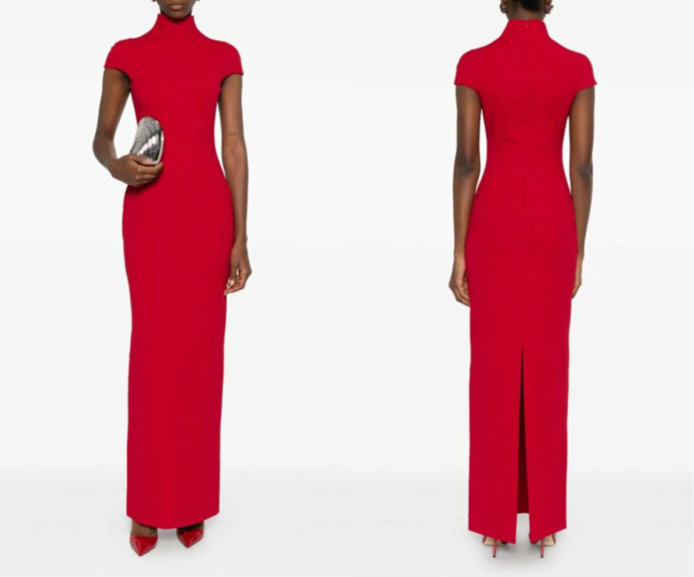 ソレイス ロンドンレッドのハイネックワンピースドレス