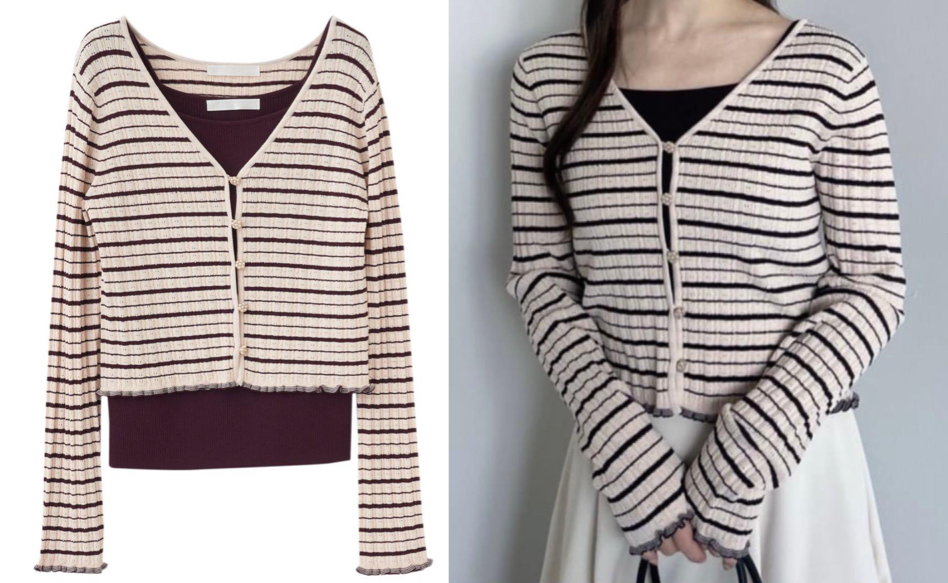 LILLIAN CARAT バイカラーアンサンブルボーダーカーディガン