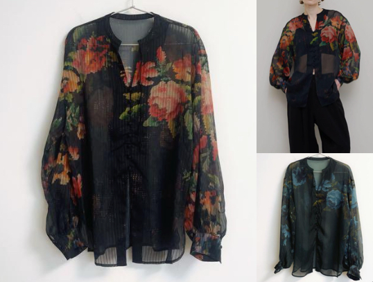 アメリ　ブラックのフラワー柄ブラウス