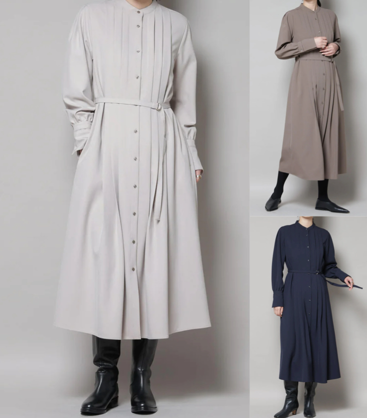 NANO universe（ナノユニバース）グレージュのタックワンピース