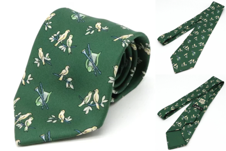 HERMES（エルメス）グリーンの小鳥ネクタイ