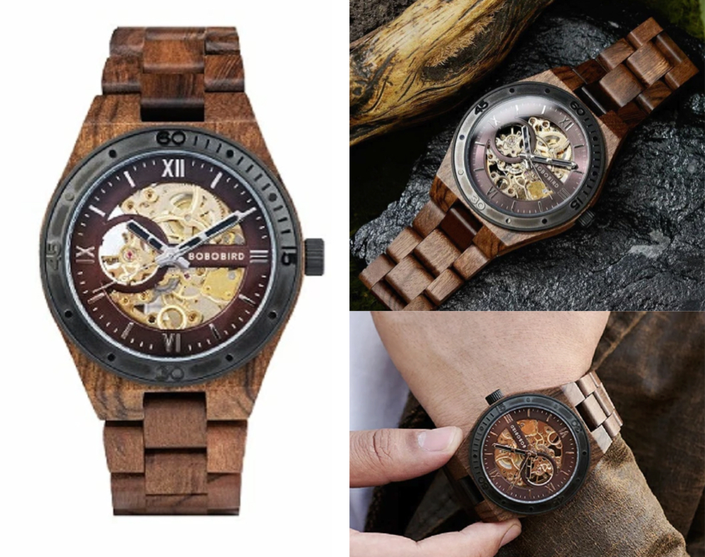 BOBO BIRD（ボボバード）木製xブラックの腕時計