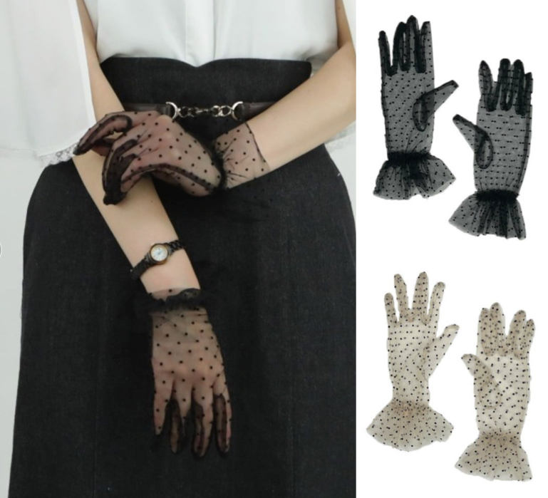 ananotherangelus(アンアナザーアンジェラス)ブラックのドットチュールグローブ