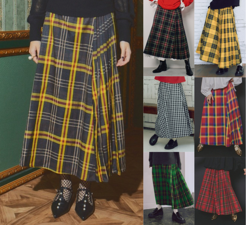 manana suerte（マニャーナ スエルテ）グレーxイエローのチェック柄フレアスカート