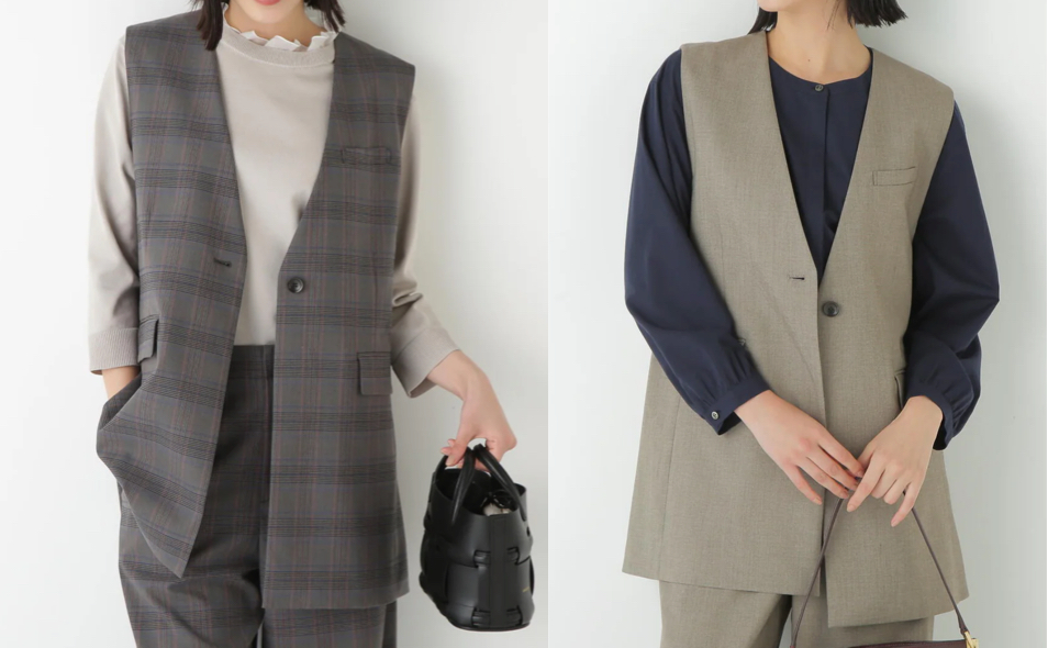 human woman（ヒューマンウーマン）グレーのチェック柄ジレ