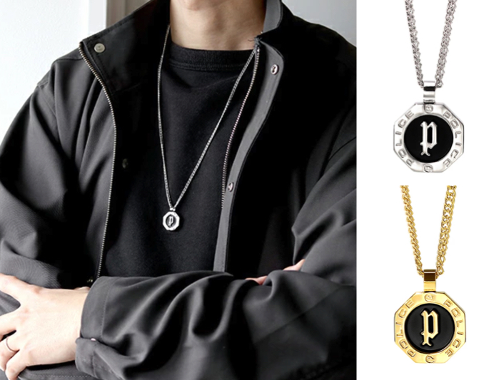 シルバーxブラックのコインネックレス