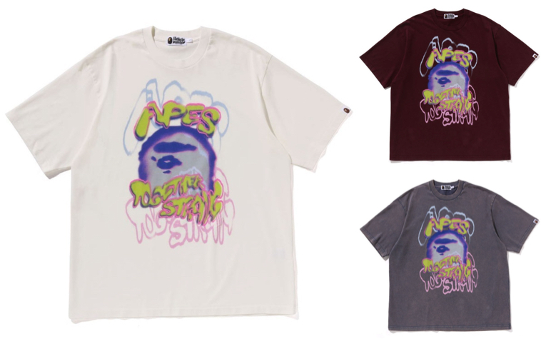 A BATHING APE（ア・ベイシング・エイプ）ホワイトのプリントTシャツ