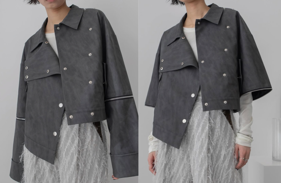 vacancyアシンメトリーヴィーガンレザー2wayジャケット