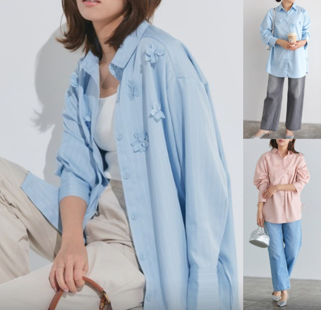 Pierrotライトブルーのシャツ