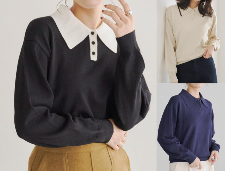 Pierrot（ピエロ）ブラックのポロニット