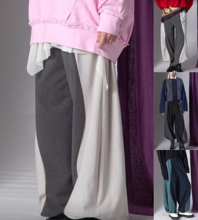 ネイビーのデニムレースワイドパンツ