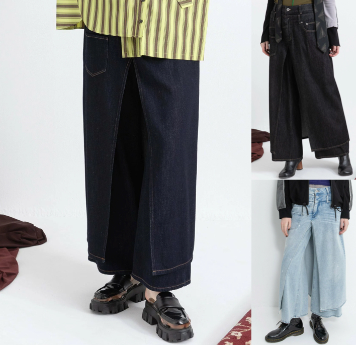 AULA AILA（アウラアイラ）ネイビーのデニムレースワイドパンツ