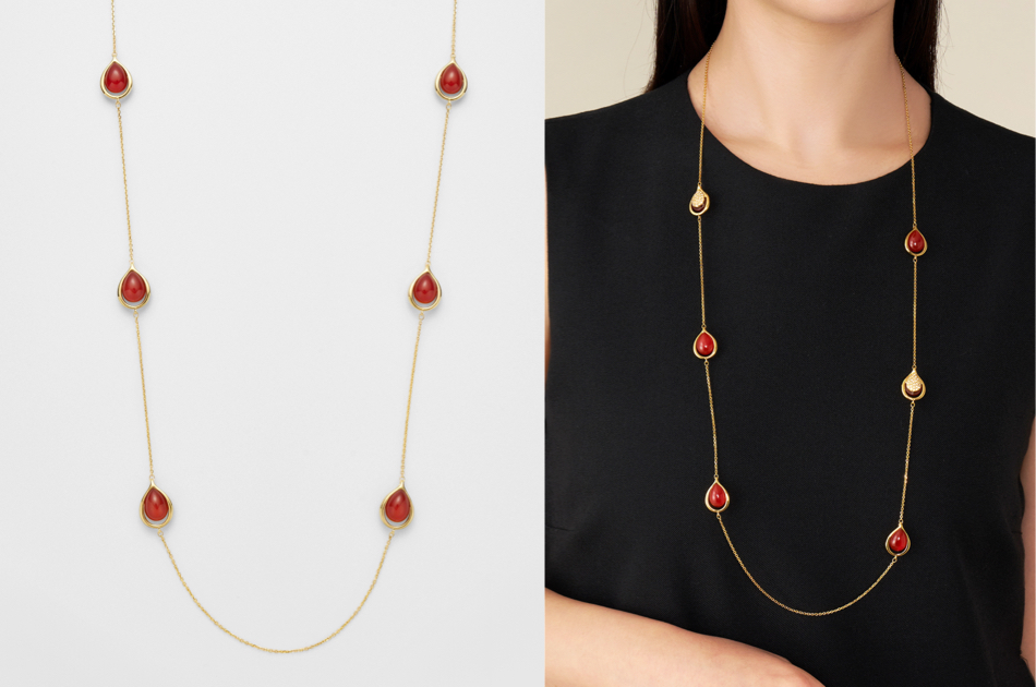 VENDOME BOUTIQUE(ヴァンドームブティック)ゴールドxレッドのロングネックレス