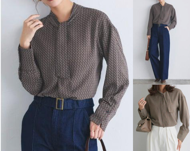 Pierrot（ピエロ）ブラウンのボウタイブラウス