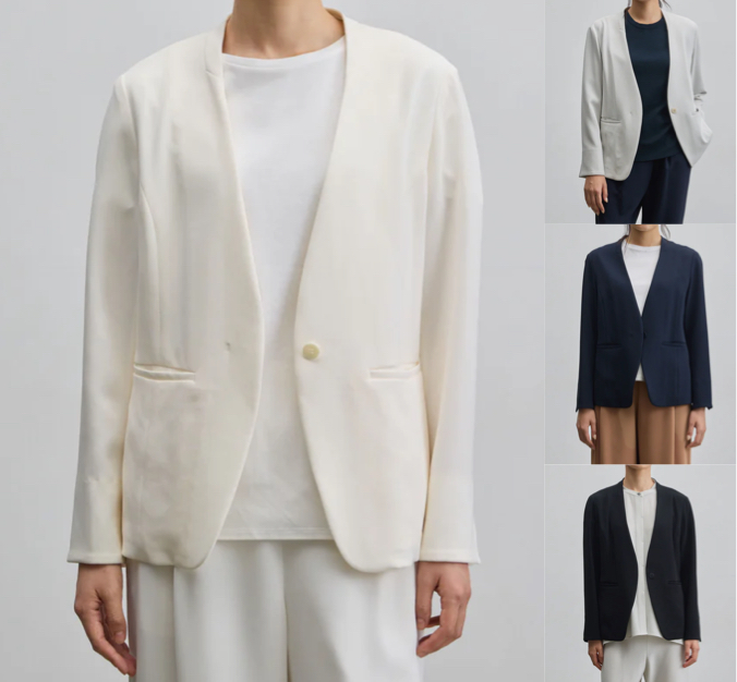 SOEJU（ソージュ）ホワイトのノーカラージャケット