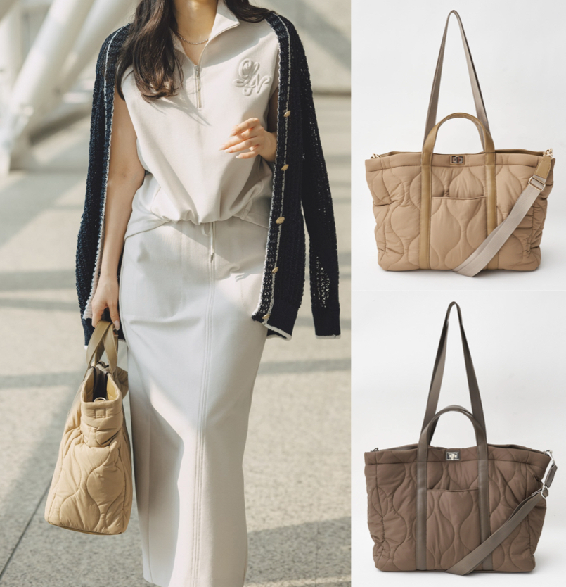 LOUNIE（ルーニィ）ベージュのキルティングトートバッグ