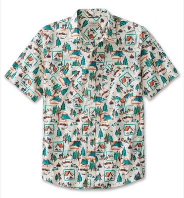 L.L.Bean（エルエルビーン）ホワイトxグリーンのプリント半袖シャツ