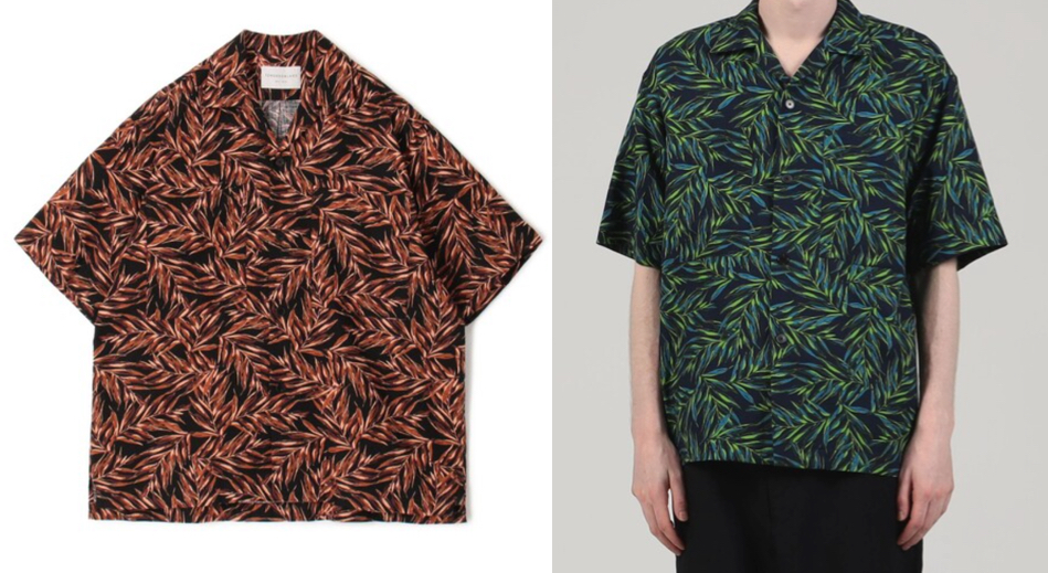 TOMORROWLAND（トゥモローランド）ブラックxレッドのリーフプリントオープンカラーシャツ