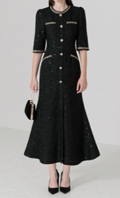 Leja（レジャ）ブラックのツイードワンピース