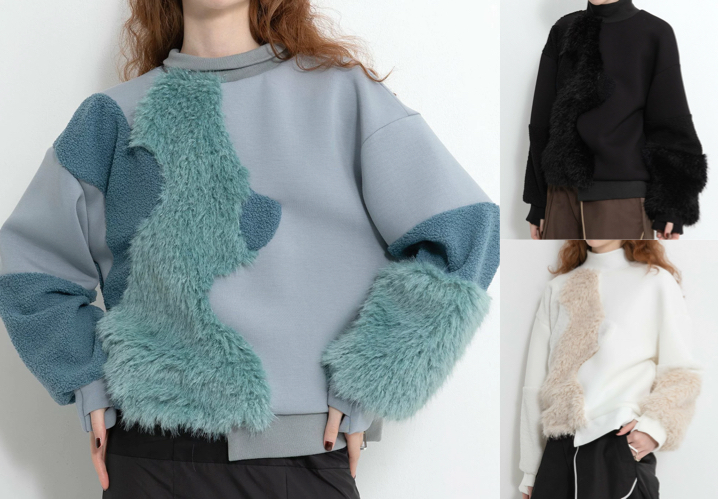 AULA AILA(アウラアイラ)ブルーグリーンのファー切り替えニット