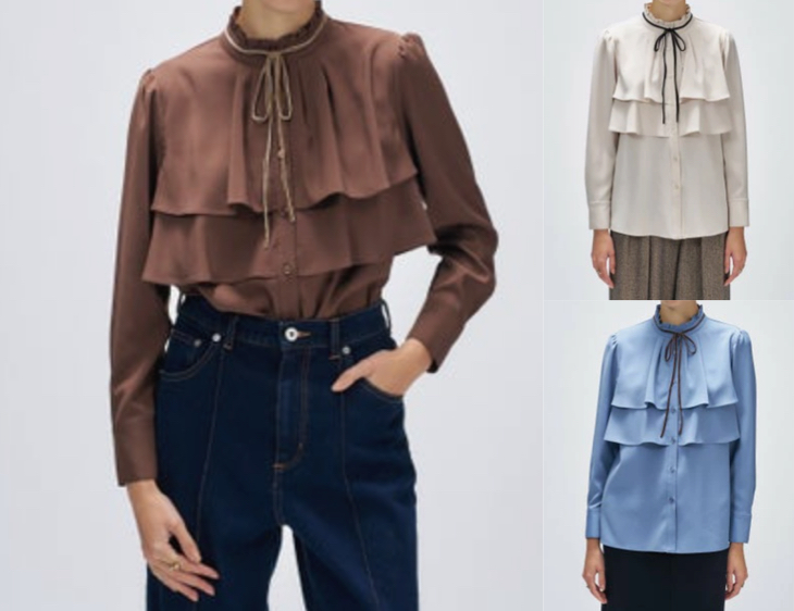 cloenc（クロエンス）ブラウンのベロアリボンフリルブラウス