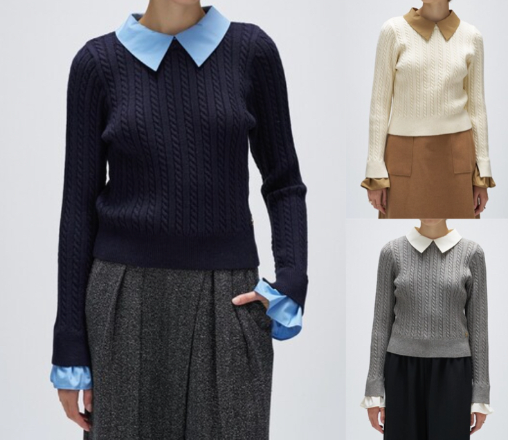 cloenc（クロエンス）ネイビーのバイカラーケーブルニット