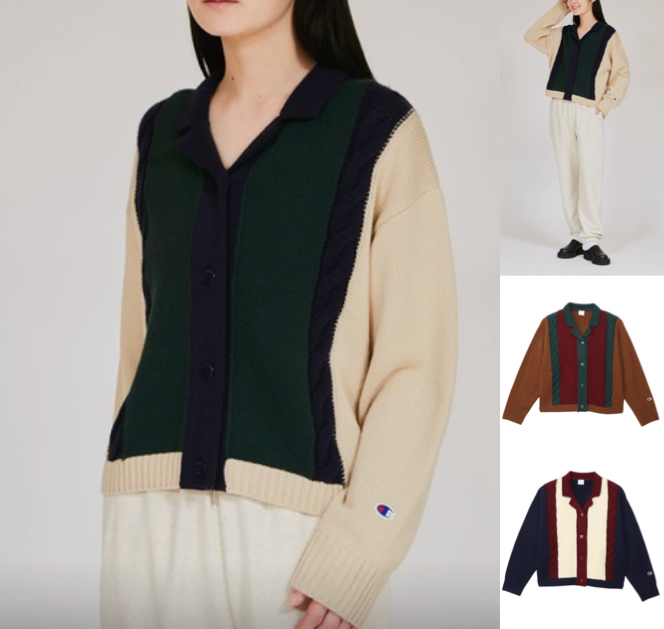 Champion(チャンピオン)ブラック×ベージュのカーディガン