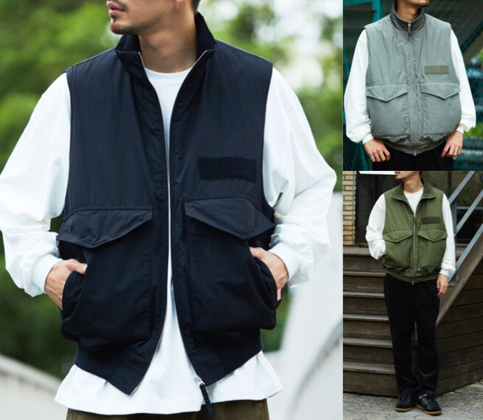 
HINSONHINSON/ヒンソン ミリタリー 中綿ベスト/フルジップブラックのベスト