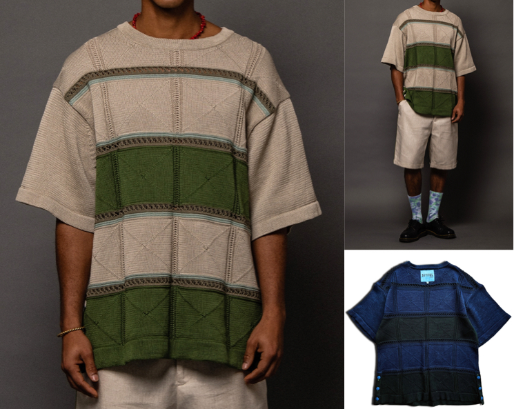 KODAI YASUNOグリーン×ベージュのTシャツ