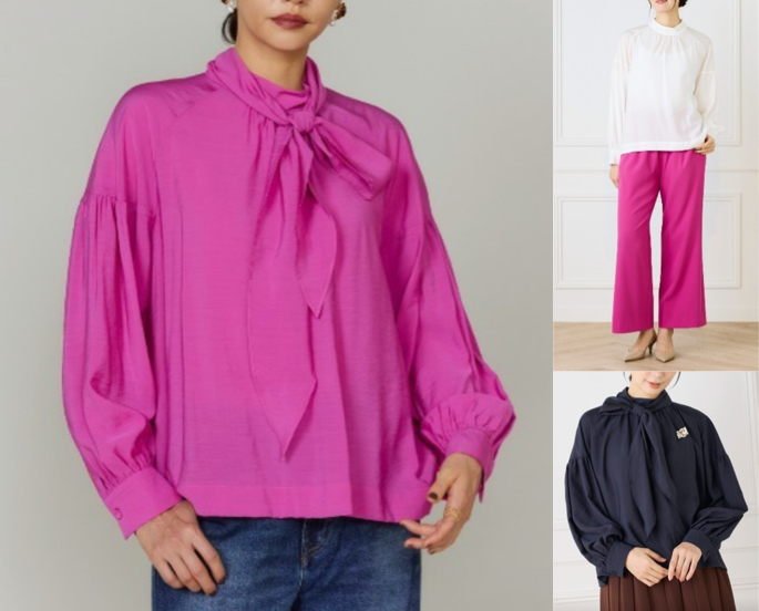 LE SOUKピンクのボウタイブラウス