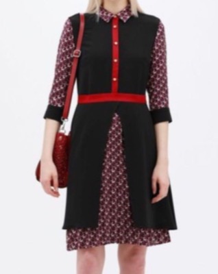 LOVELESS(ラブレス)ブラックxボルドーのジオメトリック柄ワンピース