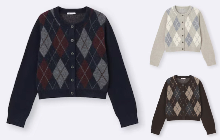 GU（ジーユー）ネイビーのアーガイル柄カーディガン