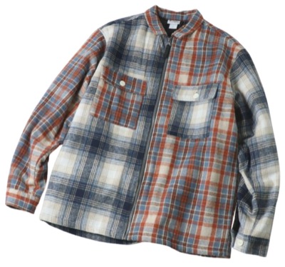 gym master（ジムマスター）グレーxオレンジのチェック柄シャツジャケット