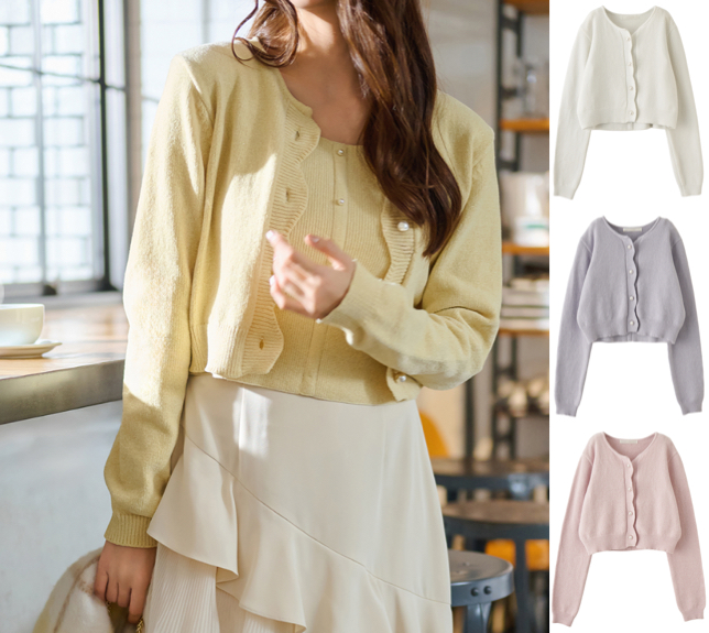 LILLIAN CARAT（リリアンカラット）イエローのスカラップデザインカーディガン