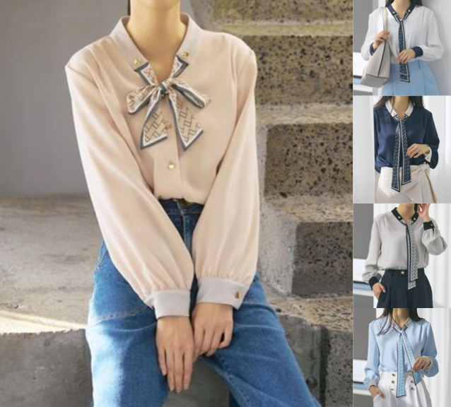 TONAL(トーナル)ピンクベージュのスカーフブラウス