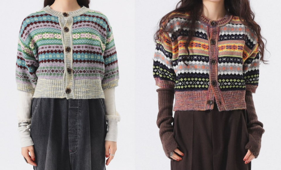 BEAMS（ビームス）グレーのフェアアイル柄カーディガン