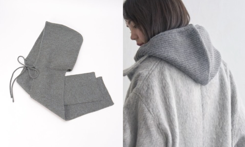 notch.ライトグレーのフード付きマフラー