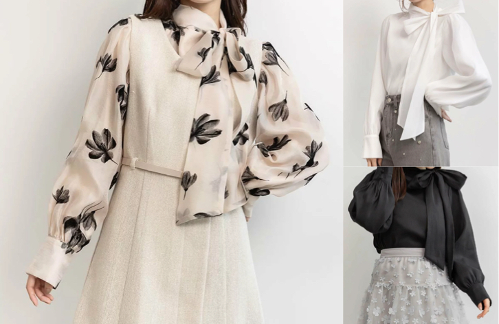 RANDA（ランダ）ベージュの花柄シアーブラウス