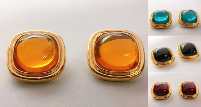 オレンジのストーンピアス