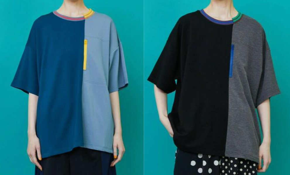 FRAPBOIS（フラボア）ブルーのバイカラーTシャツ