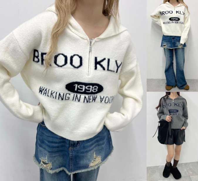 PHILLYホワイトのハーフジップニット