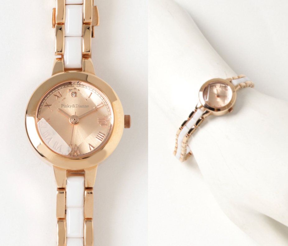 PINKY&DIANNEホワイト×ゴールドベルトの腕時計