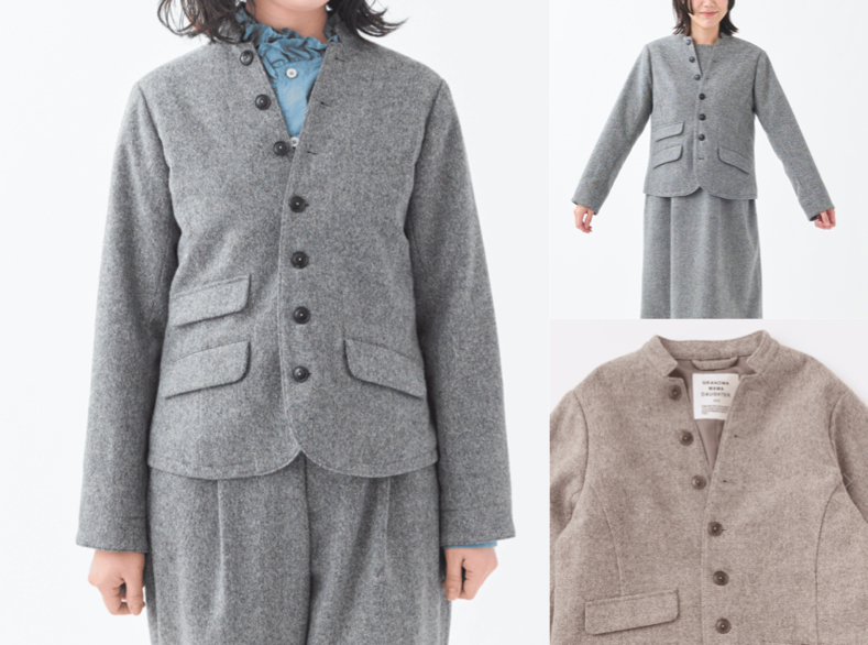 GRANDMA MAMA DAUGHTERグレーのボタンデザインジャケット