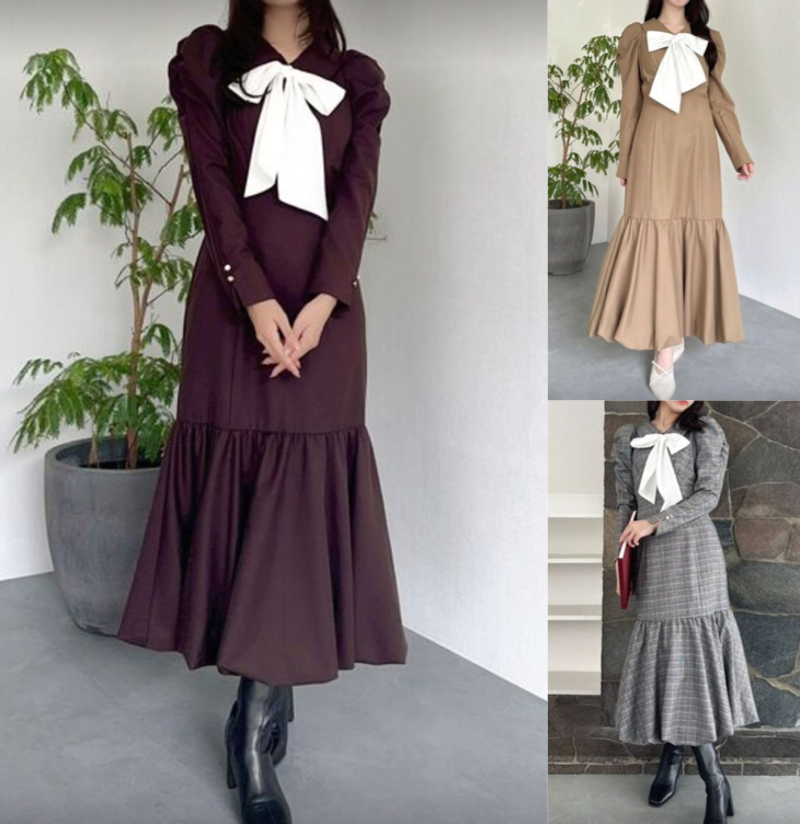 CELFORD(セルフォード)ブラウンのホワイトリボンワンピース