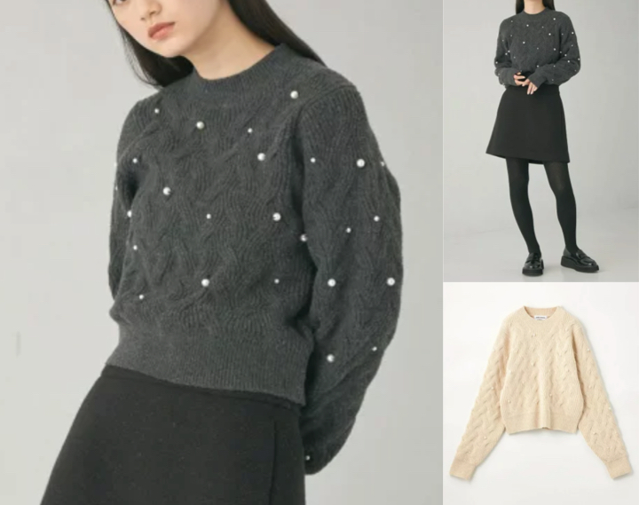 UNITED ARROWSグレーのパールデザインニット