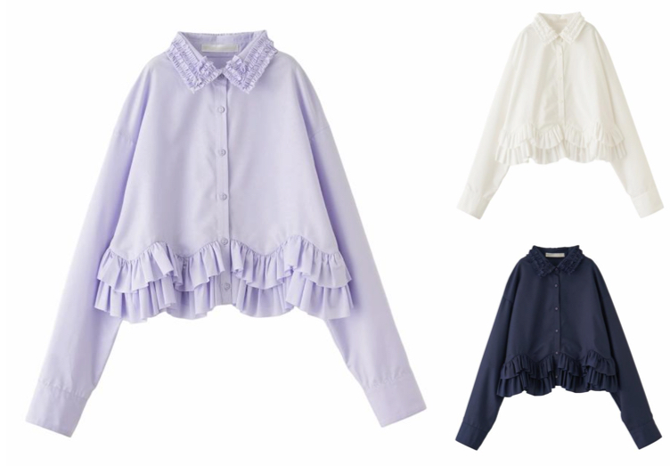 LILLIAN CARAT（リリアンカラット）パープルのフリルペプラムシャツ